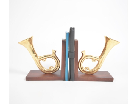Peça Decorativa LUV SAFFRON Saxophone Bookends With Wooden Base Pair