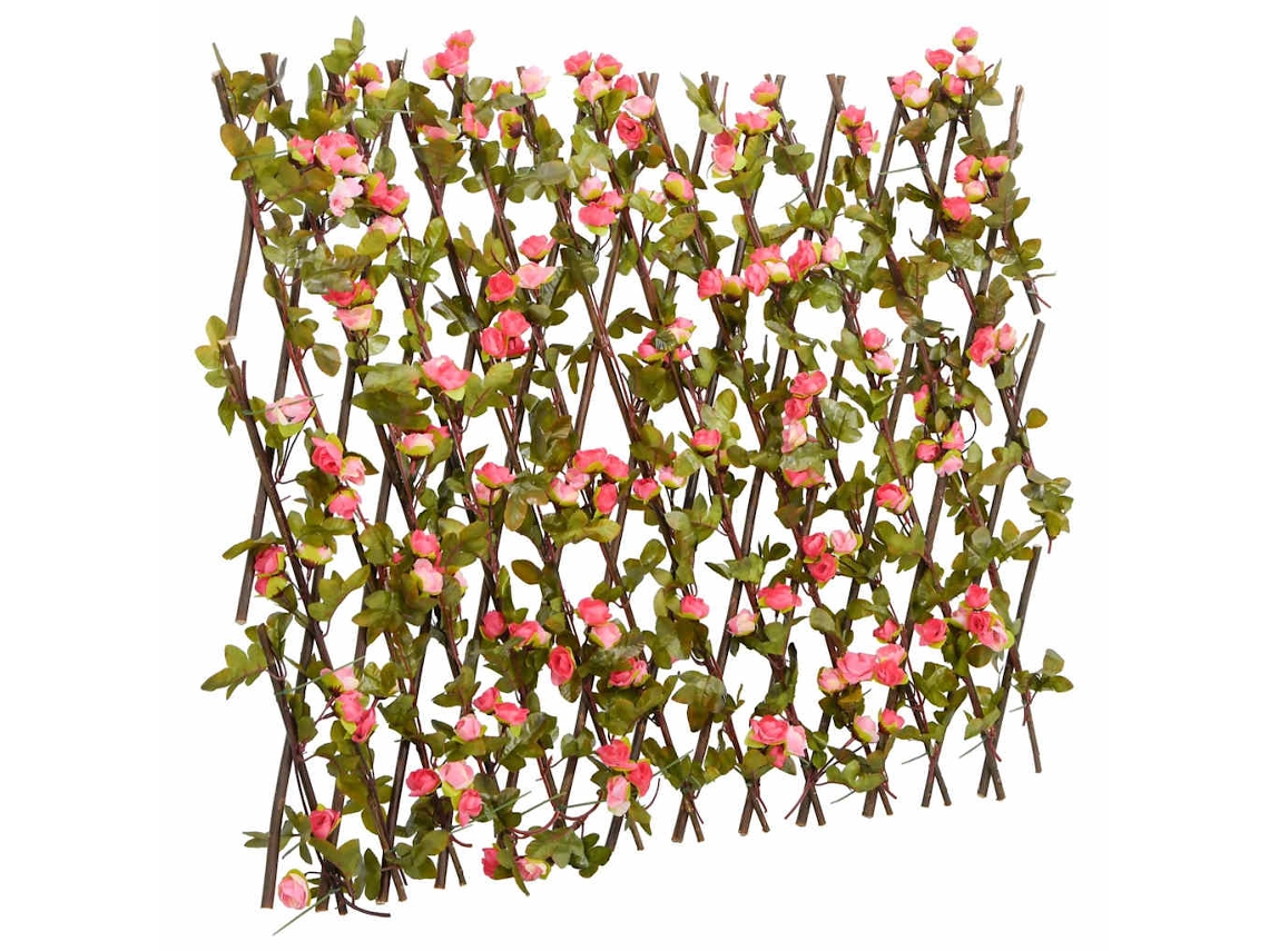 Treliça De Hera Artificial Extensível Em Madeira E Pvc 180x60 Cm Cor-de-rosa