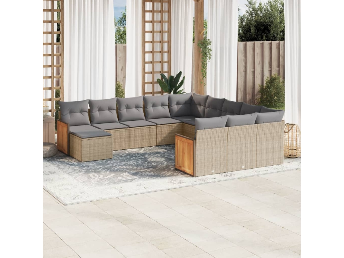 12 Pcs Conjunto De Sofás P/ Jardim Com Almofadões Vime Pe Bege Dkd Home Decor