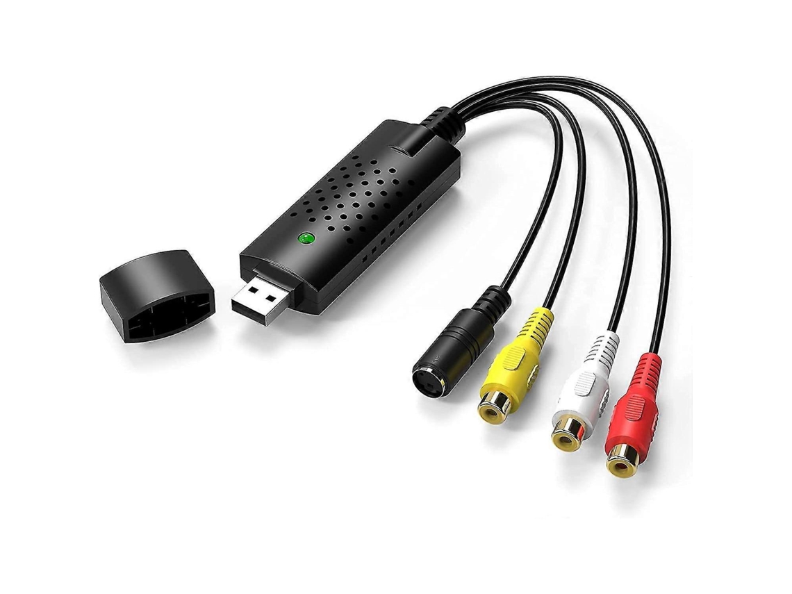 Placa de captura de vídeo USB, converte VHS Hi8 para DVD digital, compatível com PC Windows, adaptador digitalizador de áudio e vídeo.