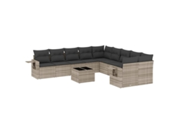 Conjunto de 11 Sofás de Jardim com Almofadões Vime Pe Cinzento MAISON EXCLUSIVE