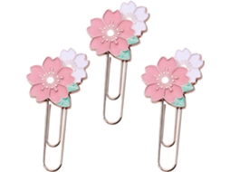 Conjunto De 3 Prendedores Notas Metal Em Formato Flor Cerejeira, Divisórias Para Livros E Arquivos, Ideais Para Escola E