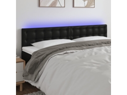 Vidaxl Cabeceira De Cama C/ Led Couro Artificial 180x5x78/88 Cm Preto