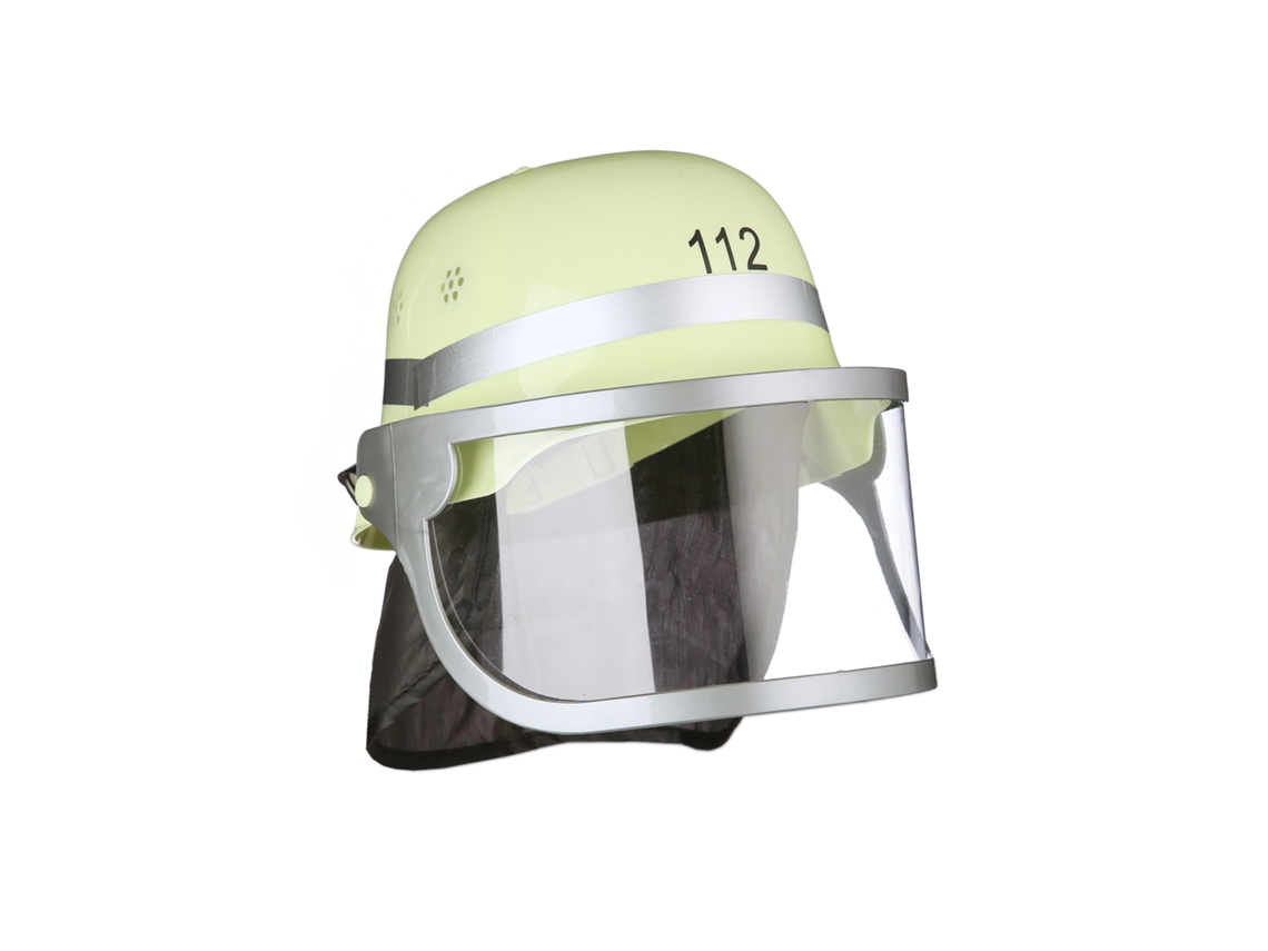 Capacete De Bombeiro Relaxdays Para Crianças, Com Luz Azul, Viseira, Lenço E Tira Ajustável, Amarelo