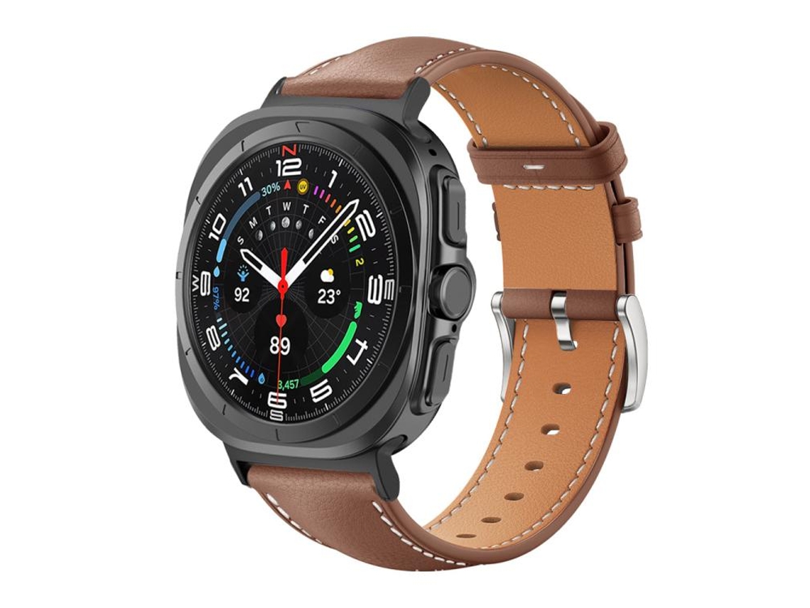 Bracelete Couro Fino com Textura de Tubarão Café para Samsung Galaxy Watch Ultra XIAOMOYU (47mm)