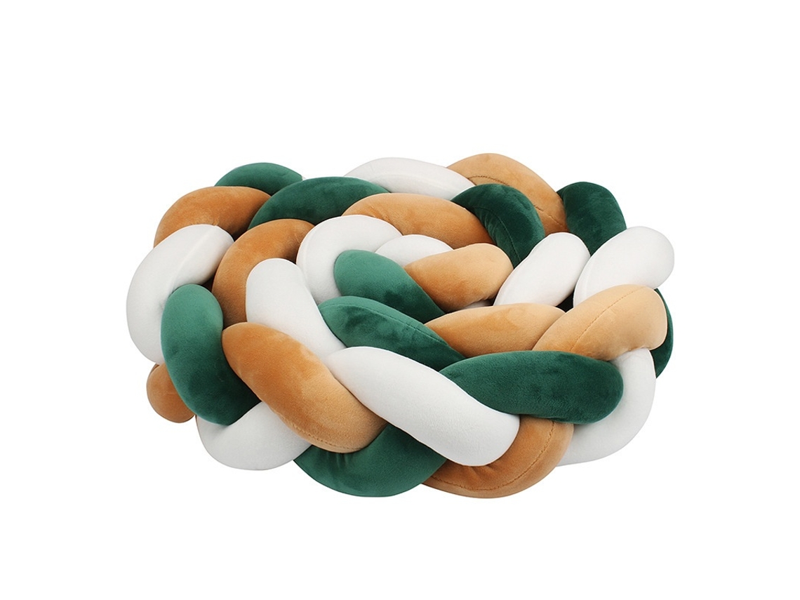 Almofada De Berço Trançada, 3 Fios, Castanho E Branco E Verde, 2m Para Proteção Anticolisão Elysve