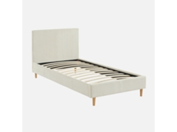 Cama Com Cabeceira Base Ripas Canelado Sweeek Veludo Branco (88x96x202)