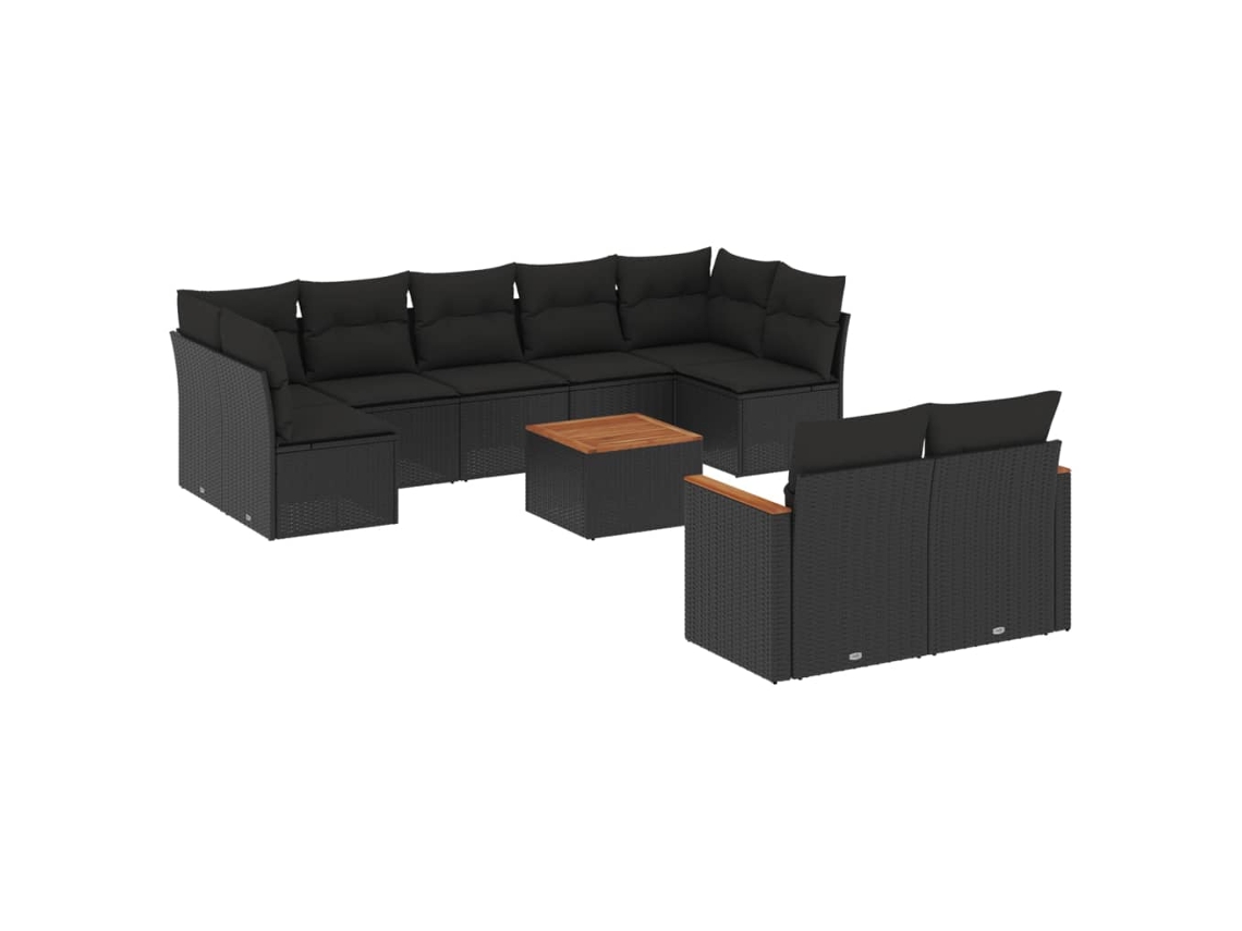 Conjunto de 10 sofás de jardim com almofadões Vime Pe Preto MAISON EXCLUSIVE