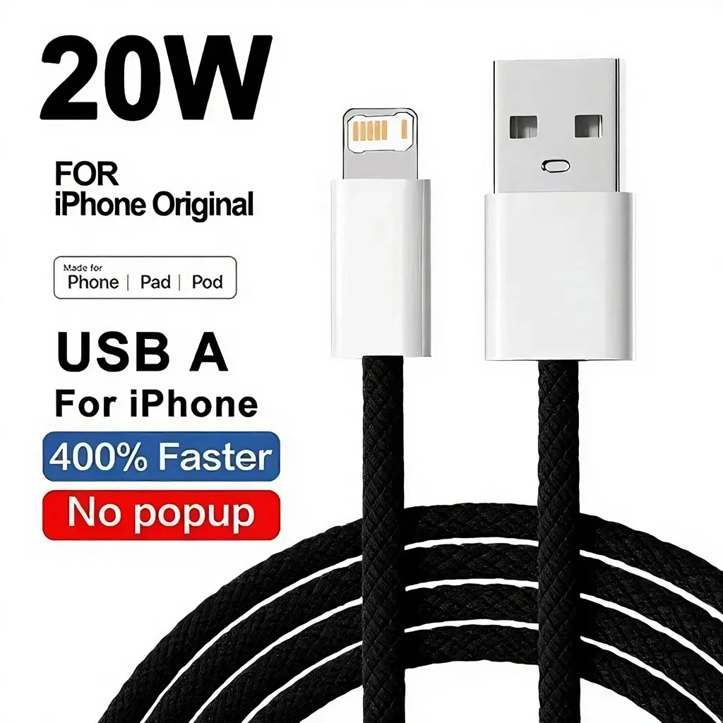 Cabo De Dados Usb Trançado De 20 W Para Carregamento Rápido (preto, 2 M) Para Iphone