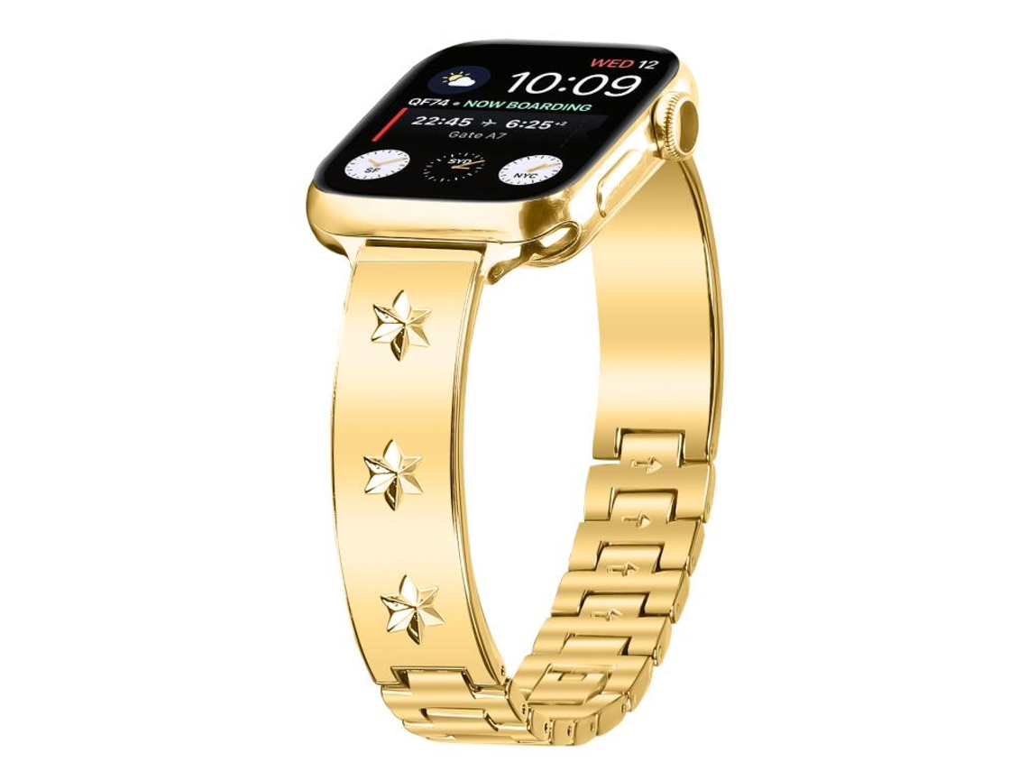 Bracelete Para Apple Watch 42/41/40/38mm - Metal Com Pétalas De Floco De Neve Dourada