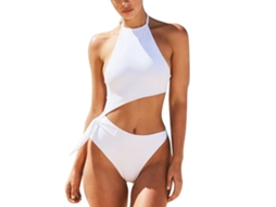 Biquini Feminino Duas Peças Branco L Halter Alto Costas Abertas