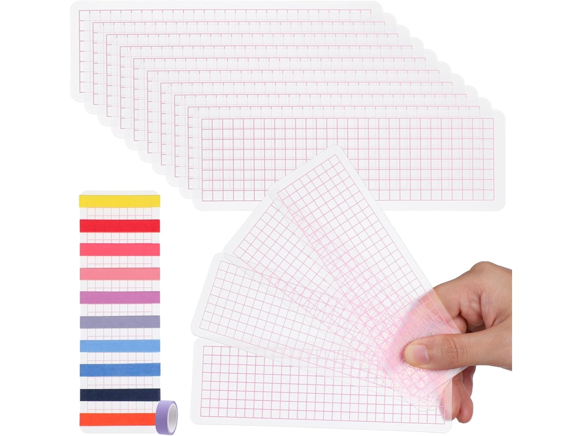 Divisória de plástico rosa com 40 peças para fita adesiva decorativa Washi, design simples e bordas arredondadas.