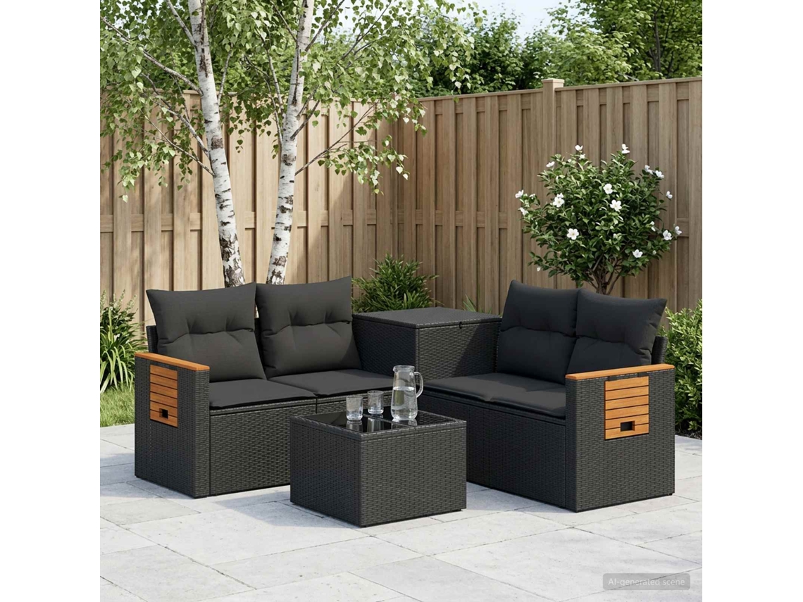 Vidaxl Conjunto De Sofás 6 Unid. Preto Rattan Poliéster E Aço