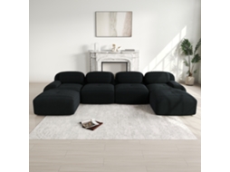 Sofá Modular Em U, Sem Montagem, Veludo Cotelê Respirável, Almofadas 32d, Braços Largos, Ergonómico E Pet Friendly Preto Mobrio