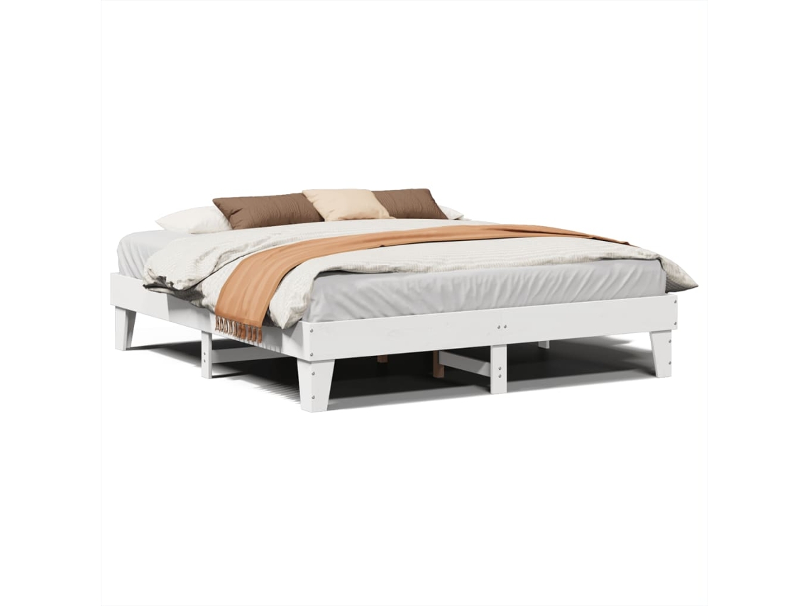 Cama Sem Colchão 200x200 cm Madeira de Pinho Maciça Branco MAISON EXCLUSIVE