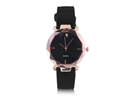 Relógio de Pulso Feminino Analógico de Quartzo com Cinta Pu e Decoração de Pedras Preciosas (preto)