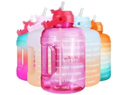Garrafa Motivacional LINJOU 2.2l com Canudo e Marcador de Tempo Rosa