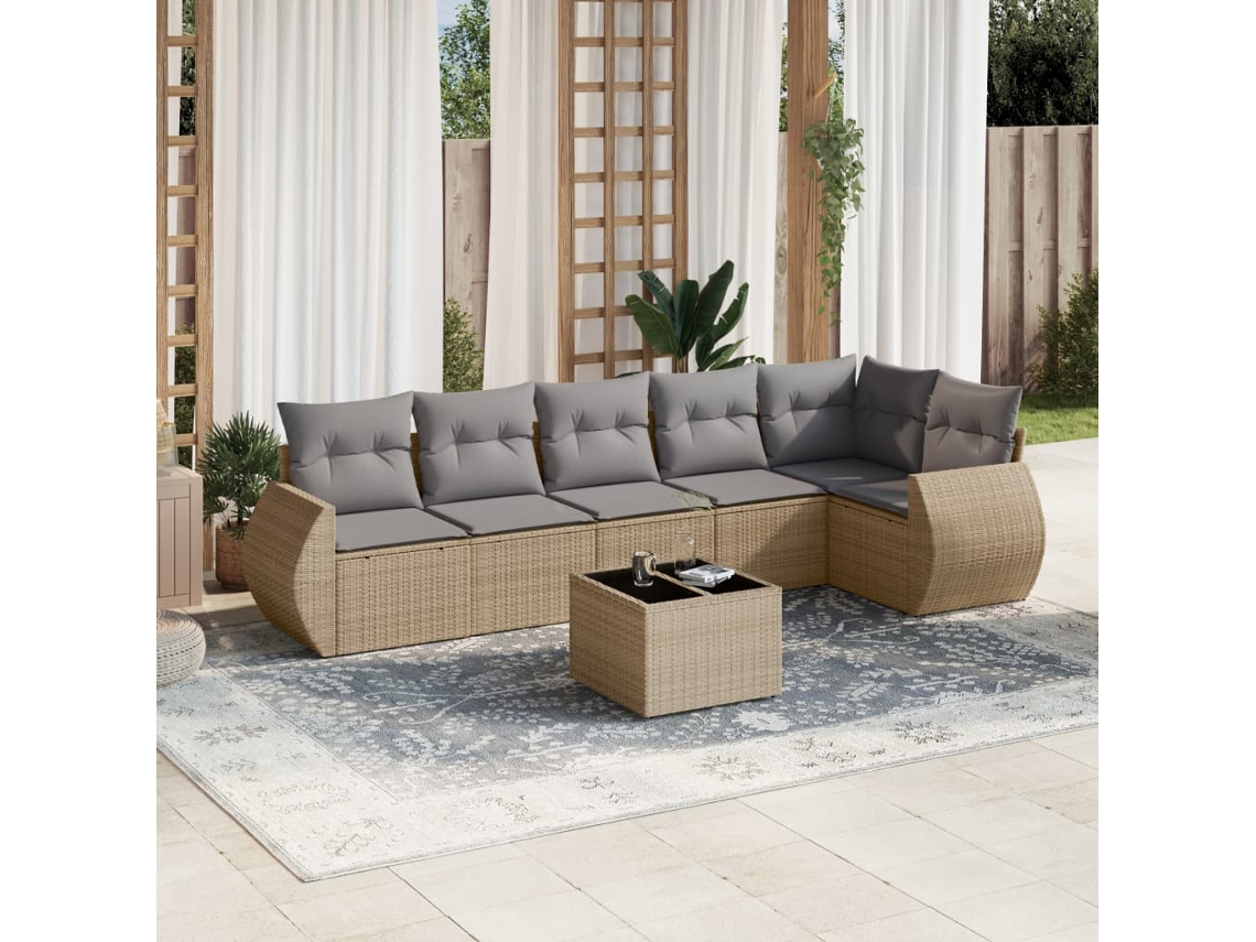 Vidaxl 7 Pcs Conjunto de Sofás P/ Jardim com Almofadões Vime Pe Bege