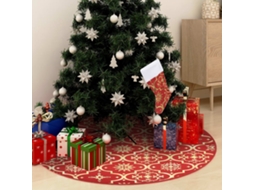 Vidaxl Saia De Árvore De Natal De Luxo Com Meia Vermelha 122 Cm Tecido