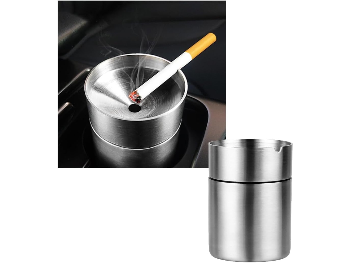 Cinzeiro Ohleats Em Aço Inoxidável Para Carro, À Prova De Vento, Portátil E Removível, Para Porta-copos