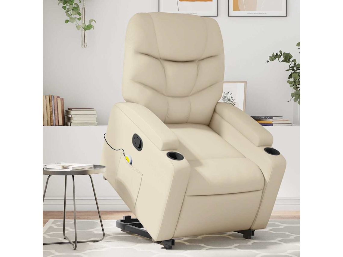 Vidaxl Poltrona Reclinável De Massagens Couro Artificial Cor Creme