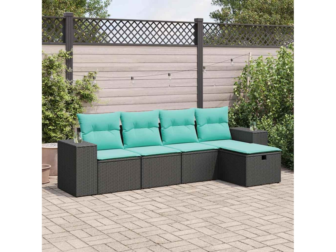 Vidaxl 5 Pcs Conjunto Sofás de Jardim com Almofadões Vime Pe Preto