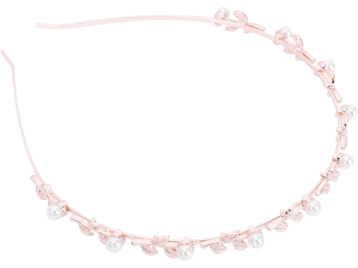 Tiara Em Liga Dourada Com Design De Folha De Pérola, Acessório De Cabelo Leve.