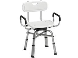 Cadeira de Banho Giratória com Altura Ajustável,braços e Encosto,capacidade 150 Kg,branco