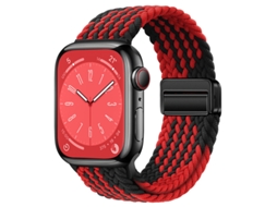Pulseira magnética trançada em nylon preto e vermelho com padrão Z para Apple Watch S10 44 45 46 49mm