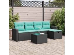 Vidaxl 6 Pcs Conjunto Sofás de Jardim C/ Almofadões Vime Pe Preto