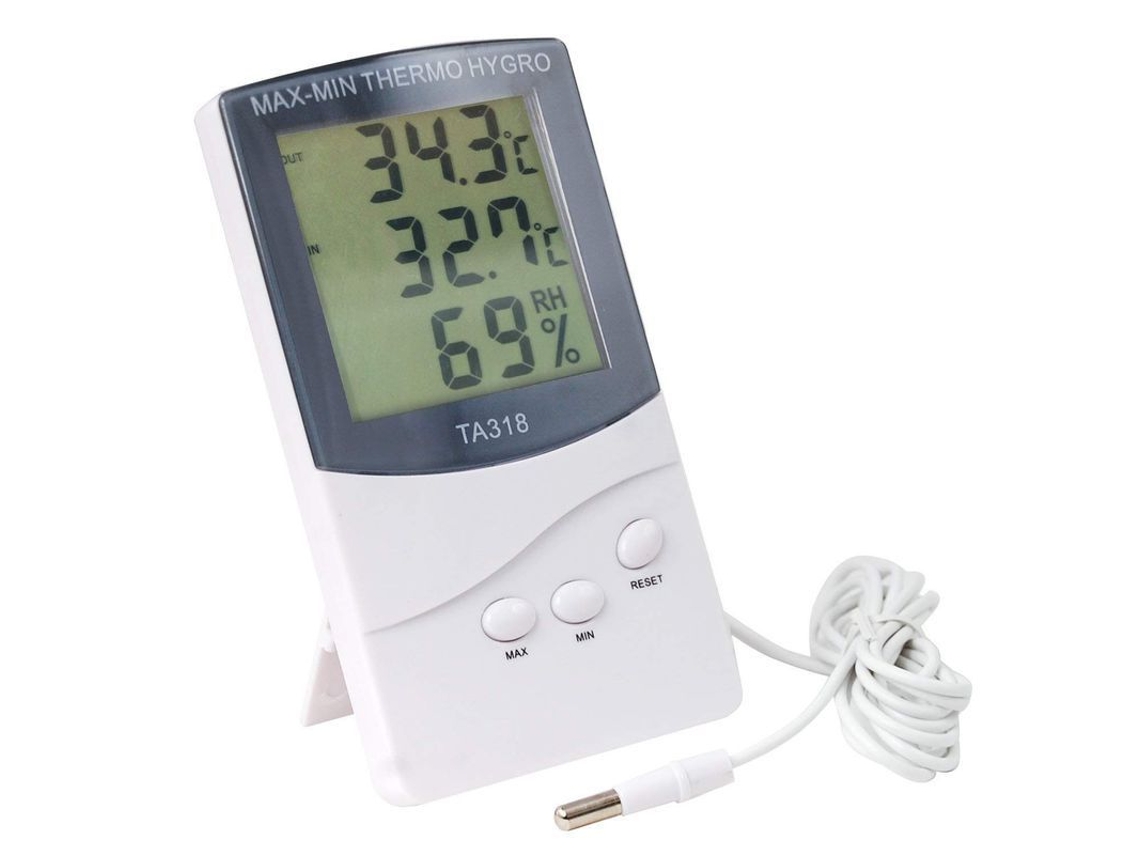 Termômetro Digital Com 2 Sensores Interno/externo, Alarme, Registro Mínimo/máximo E Display De Temperatura E Tempo