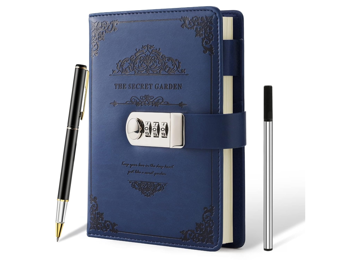 Agenda A5 com Cadeado e Caneta, Caderno Recarregável com Combinação, Presente Vintage BRILVIBERA