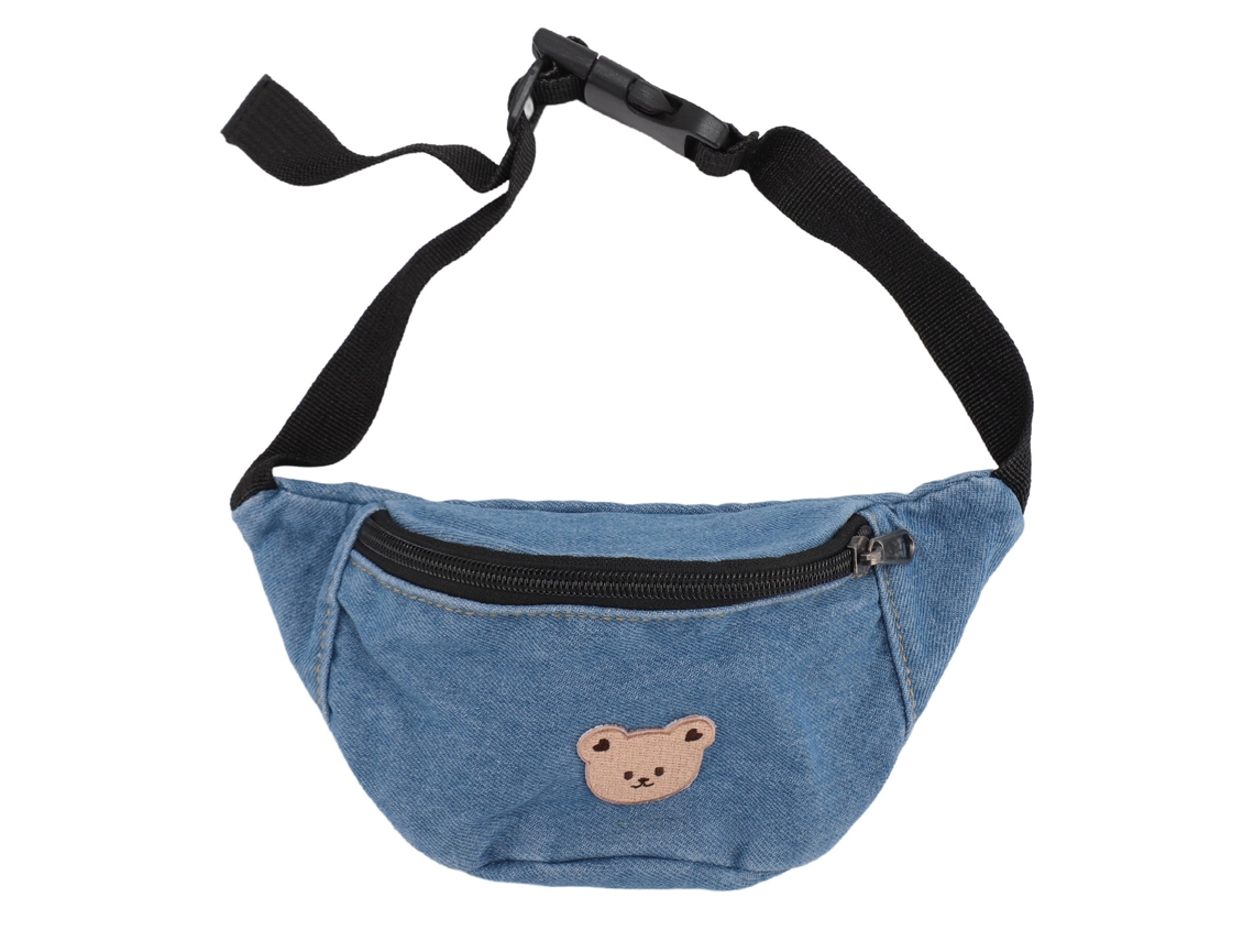 Bolsa de cintura infantil de lona com estampa de urso, ajustável, azul claro, modelo 2026.