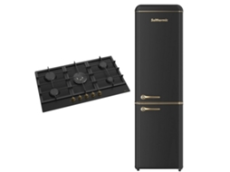 Pack Combinado Solthermic Fogão A Gás 90 Bl042 Preto Rústico 5 Bocas Com Wok Frigorífico Combinado Retro 1,88 Preto