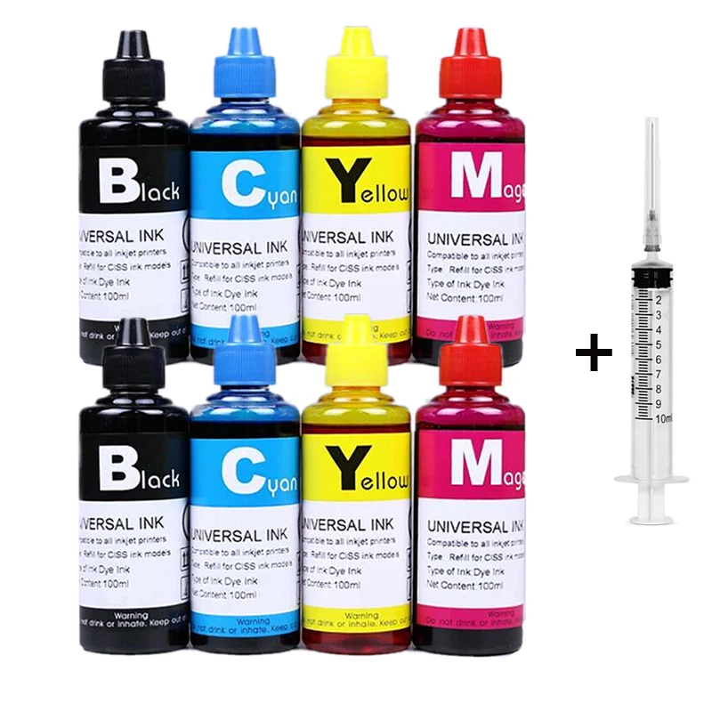 Kit Universal 2bk 2c 2y 2m100ml para Tinteiros de Impressora Hp 21 22 301 302 304 121 122 123 650 652 300 140 141 63 65 343 338 MDUG