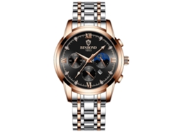 Relógio masculino Binbond B3591, à prova d'água até 30 m, calendário luminoso, ouro rosa e preto, Hengrongshen