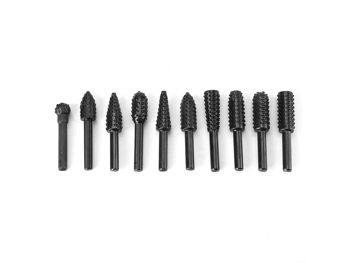 Conjunto De 10 Ferramentas De Gravura Rotativa Em Aço Carbono Preto Para Marcenaria Com Shank Redondo De 6mm