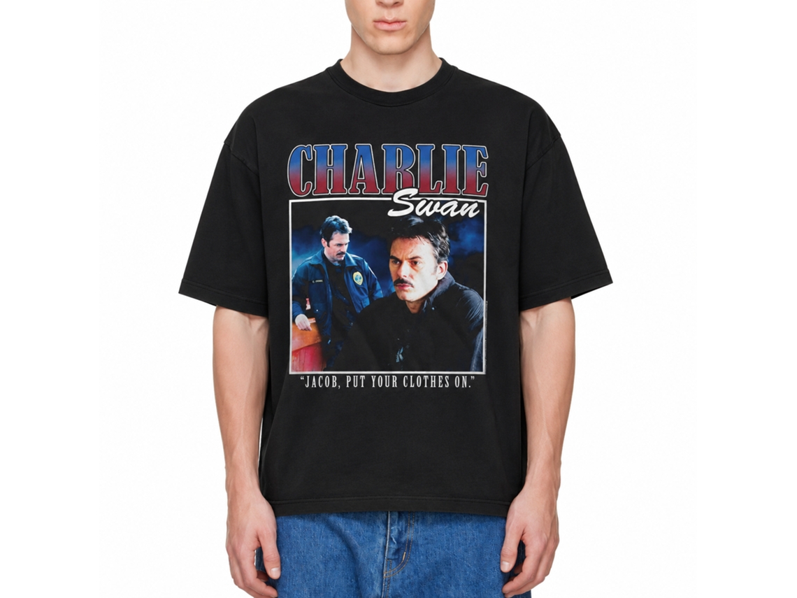 Rockinstone Twilight Movie Charlie 90's Design Black Adult T-shirt Size:l