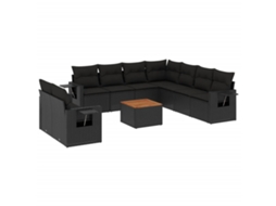 Maison Exclusive - 10 Pcs Conjunto Sofás De Jardim C/ Almofadões Vime Pe Preto