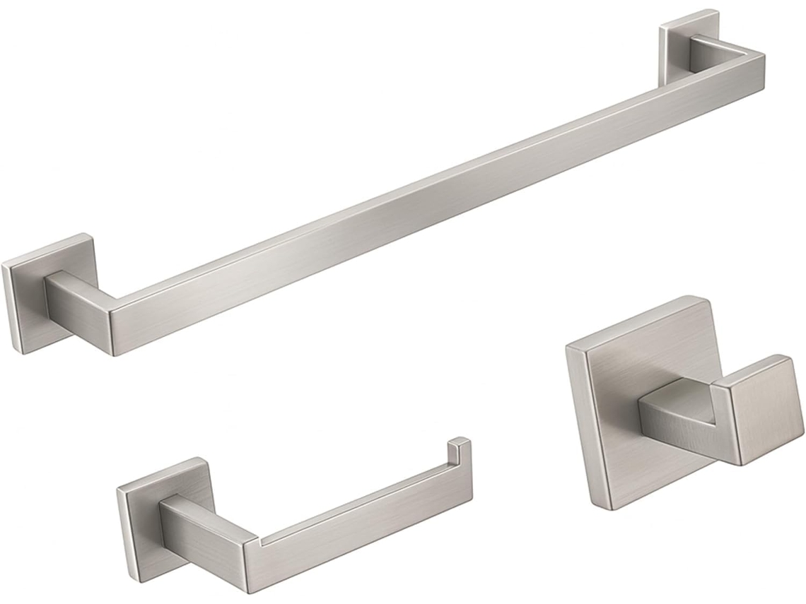 Conjunto De Porta Toalhas Em Aço Inoxidável Sus304 Com Acabamento Níquel Escovado, Resistente À Ferrugem Inclui Barra De