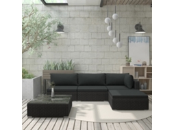 Vidaxl 5 Pcs Conjunto Lounge De Jardim C/ Almofadões Vime Pe Preto