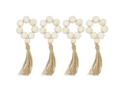 Aneis De Guardanapos Em Pérolas De Madeira Com Franja, 4 Peças, Estilo Rustico E Natural Para Decoração De Mesa