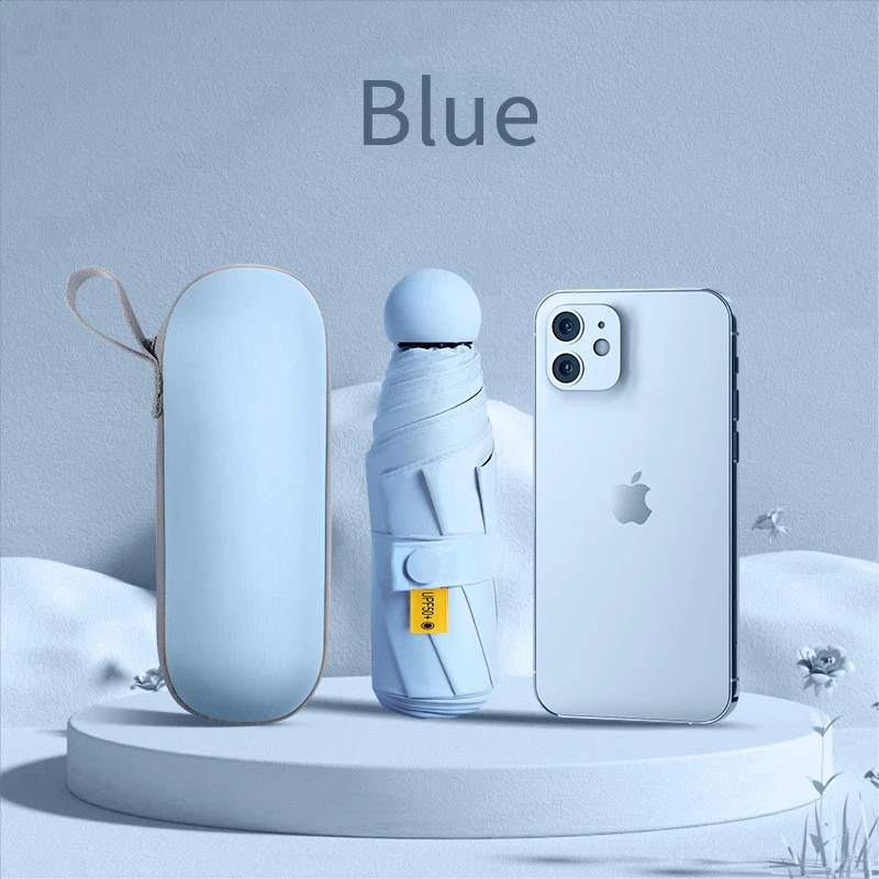 Guarda-chuva Dobrável De Cinco Partes (azul Celeste 6k), Guarda-chuva Cápsula De Dupla Função Para Sol E Chuva, Mini Guarda-chuva De Proteção Solar