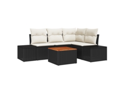 Conjunto 5 Sofá De Jardim Vidaxl Preto Vime Pe (209 X 154 X 69 Cm)