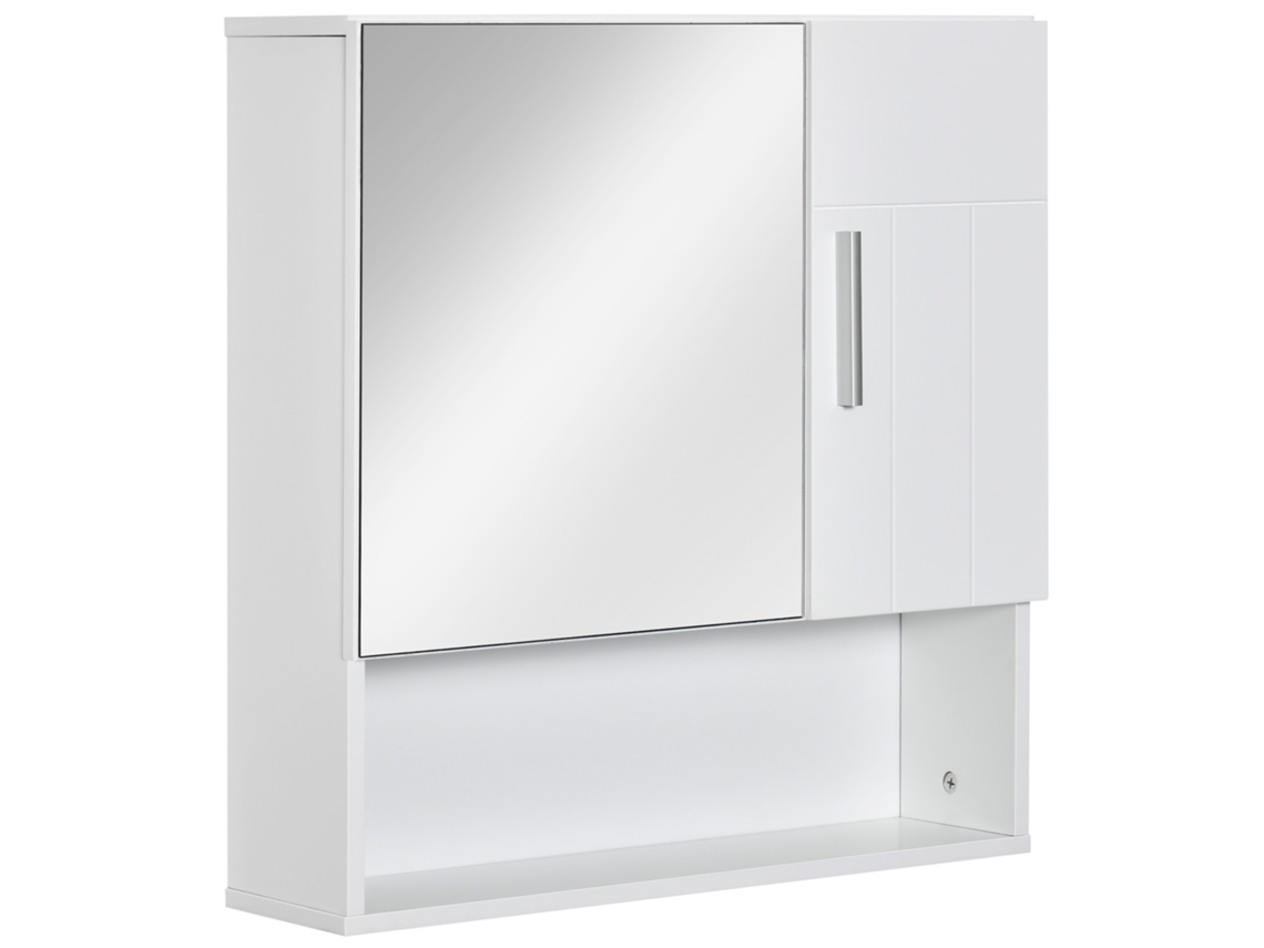 Armário de Banheiro com Espelho Pendurando Móveis Sanitários com 2 Portas e 2 Prateleiras Internas Ajustáveis 54x15.2x55.3 Cm Branco Ge