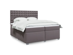 Vidaxl Cama Com Molas/colchão 200x200 Cm Couro Artificial Cinzento