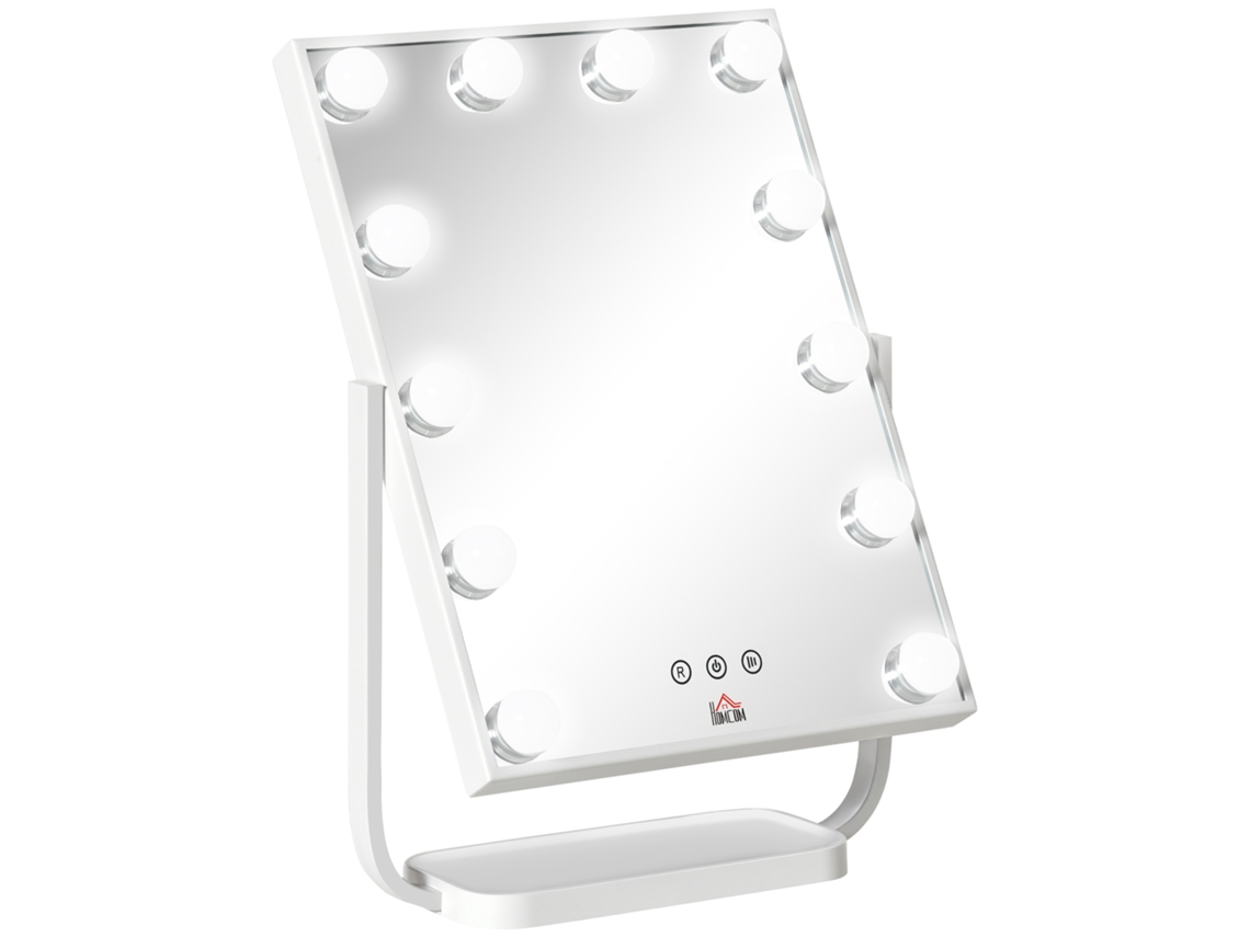 Espelho de maquiagem com 12 LEDs, 3 cores, toque e memória, 32,8x11x47,4cm, branco | VOLTEDGE