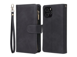 Capa Para Iphone 14 Pro Pele Sintética Anti-riscos Com Porta-cartões Preto