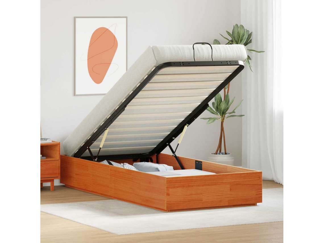 Vidaxl Estrutura De Cama Ottoman Com Armazenamento Castanho Encerado