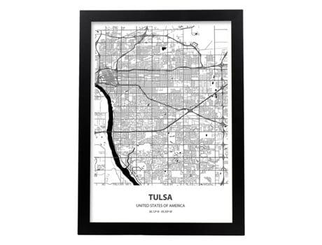 Pôster De Mapa De Tulsa - Eua. Perda De Cidades Nos Estados Unidos Com Mares E Rios Em Preto. Sem Quadro
